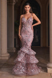 CC2288   Floral Appliqued Mermaid Gown