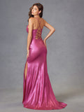 JT2494S Strapless Metallic Fitted Evening Gown.