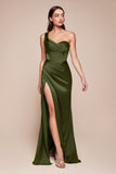 CD7448   ONE SHOULDER SATIN CORSET GOWN