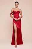 CD7448   ONE SHOULDER SATIN CORSET GOWN