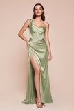 CD7448   ONE SHOULDER SATIN CORSET GOWN