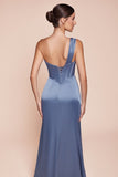 CD7448   ONE SHOULDER SATIN CORSET GOWN