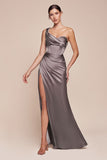 CD7448   ONE SHOULDER SATIN CORSET GOWN