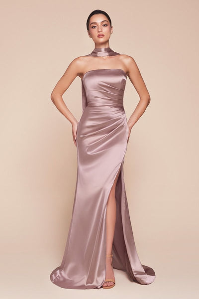 CD7451  STRAPLESS SATIN DRESS & SASH