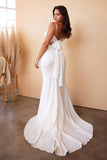 CD7487W TIE-BACK SASH CHARMEUSE MERMAID GOWN