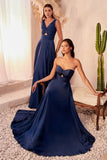 L7496    Strapless A-Line Satin Dress