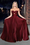 L7496    Strapless A-Line Satin Dress