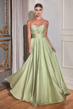 L7496    Strapless A-Line Satin Dress