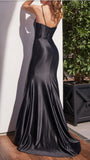 CD873  Fitted Satin Gown with Lace up Cut Outs