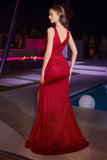 BD4003    Glitter Stretch Satin Fitted Gown