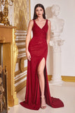 BD4003    Glitter Stretch Satin Fitted Gown