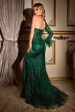 CB131   ONE SHOULDER FITTED GLITTER GOWN