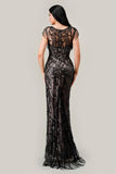 CC4007  Black-Nude Sheath Sequin Gown