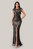 CC4007  Black-Nude Sheath Sequin Gown