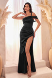 CD 327   One Shoulder Satin Draped Dress