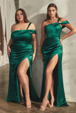 CD327C  One Shoulder Satin Draped Gown