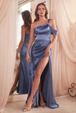 CD 327   One Shoulder Satin Draped Dress