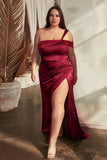 CD327C  One Shoulder Satin Draped Gown