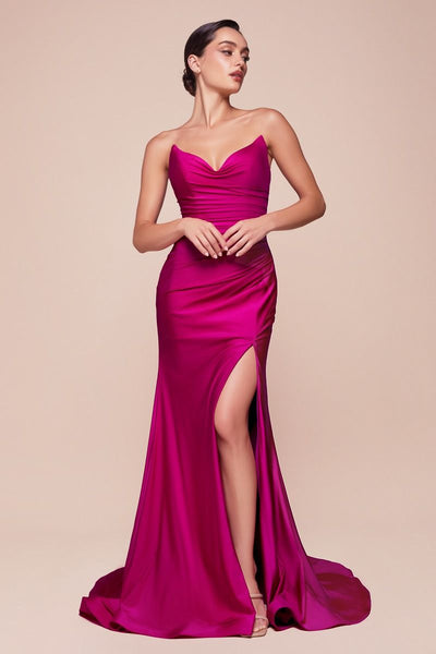 CD791   STRAPLESS STRETCH SATIN FITTED GOWN