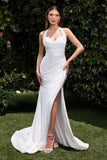 CD796W  STRETCH SPANDEX FITTED HALTER BRIDAL DRESS