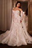 CDS424W  FITTED LACE MERMAID GOWN WITH SLEEVES