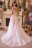 CDS498W  LACE APPLIQUED A-LINE TULE WEDDING DRESS