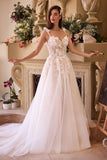 CDS498W  LACE APPLIQUED A-LINE TULE WEDDING DRESS