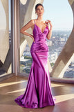 CH062   FITTED STRETCH SATIN GOWN