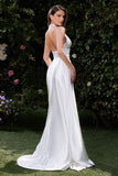 CH079W OFF WHITE SATIN HALTER BRIDAL DRESS