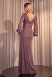 CK2141   LONG SLEEVE SHEATH DRAPED DRESS