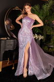 J851   One Shoulder Gown with Overskirt