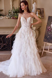 WL016  STRAPLESS DROP WAIST CASCADING WEDDING DRESS